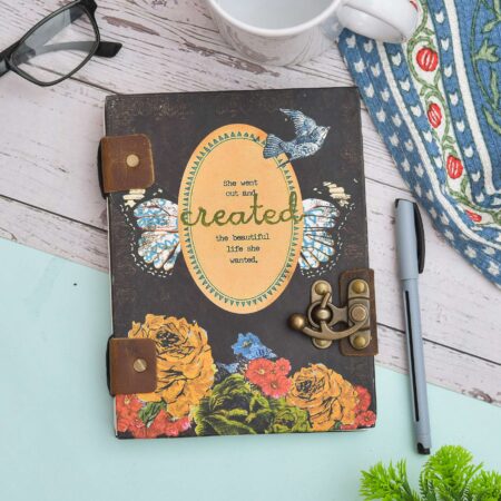 Handmade Printed Cardboard Journal Diary with Buckle Lock Unruled 200 Pages Notepad Personal Diaries for Men and Women -26