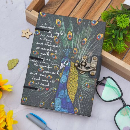 Handmade Printed Cardboard Journal Diary with Buckle Lock Unruled 200 Pages Notepad Personal Diaries for Men and Women -18