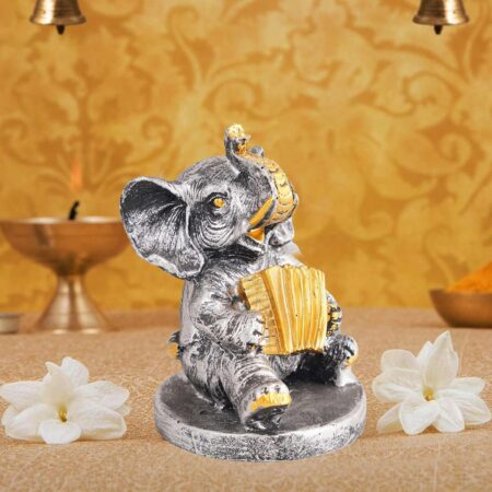 Resin Elephant Playing Musical Instrument Showpiece for Home Dcor Living Room Bedroom Table Top -4