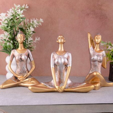 Suitable for Home Decor Yoga Posture Lady Statue Idol for Home Yoga Statue Three Pair Admirable Piece of Gift (Golden) - 22
