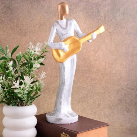 Modern Metal Musician Golden White Statue Resin Figurine Contemporary Art Music Decor Metal Sculpture, Modern Home Decor, Musician Gift -3